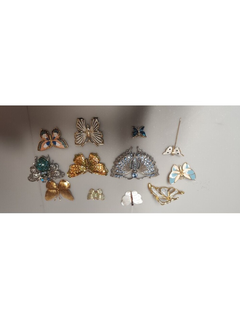 Vintage Estate Butterfly Brooch Lot 12 Rhinestone Filigree Mixed Metal Pins